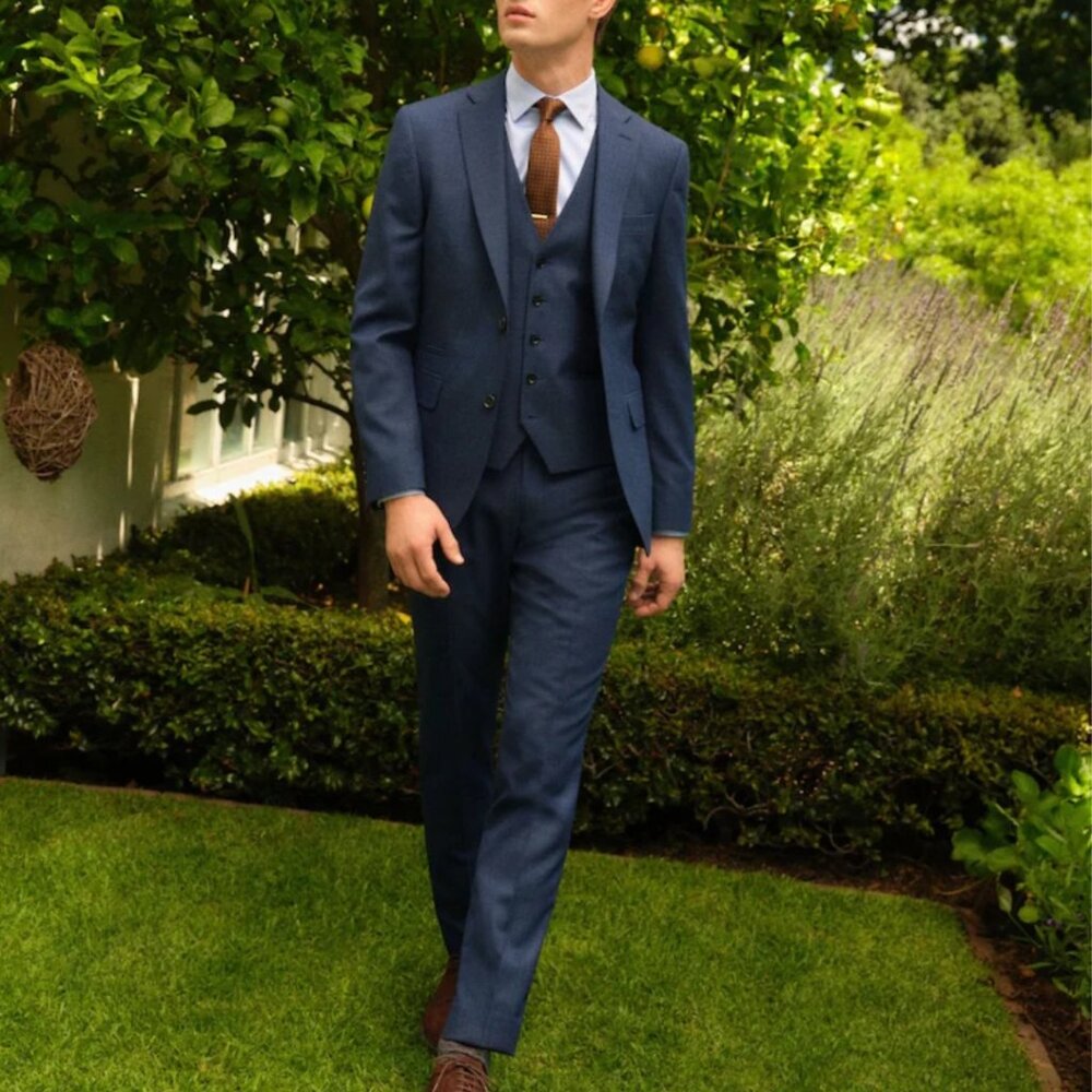 Man In Wool Vintage Men's Dark Blue Pinstripe Three-piece Suit Jacket Pants Vest